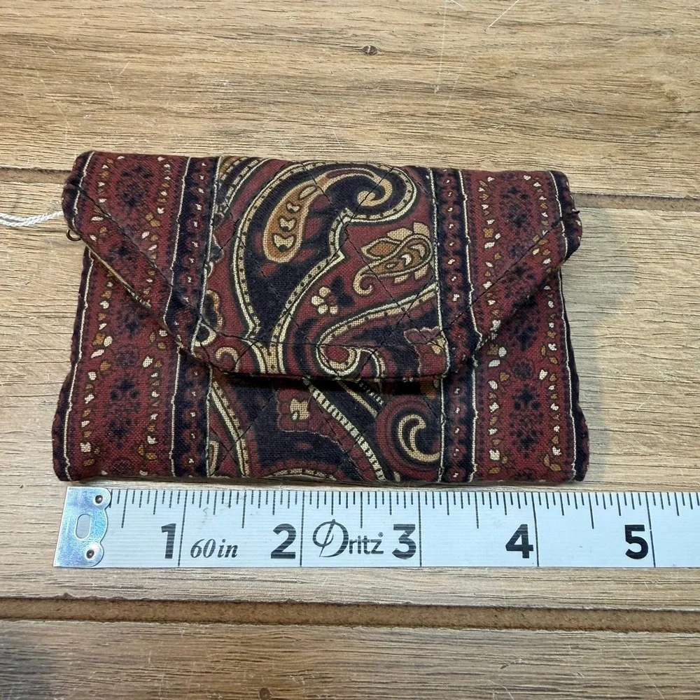 Vtg Vera Bradley Credit Card Case Mini Wallet Mocha Paisley Brown Black Rare USA